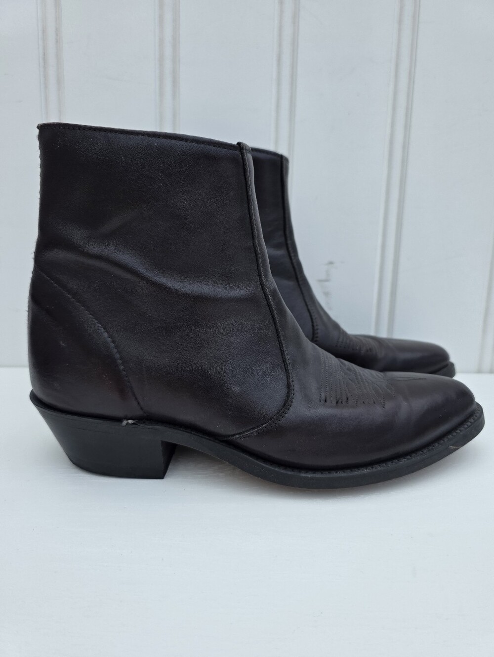 Laredo Western Brown Leather Ankle Boots Zip Up Round Toe Mens Size 7D